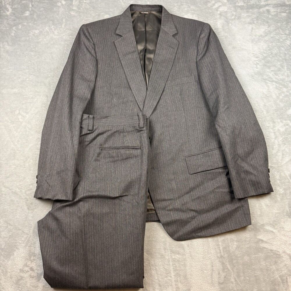 Vintage 80s Botany 500 Mens Suit 44 Gray Pinstripe Wool Blend 2 Piece
